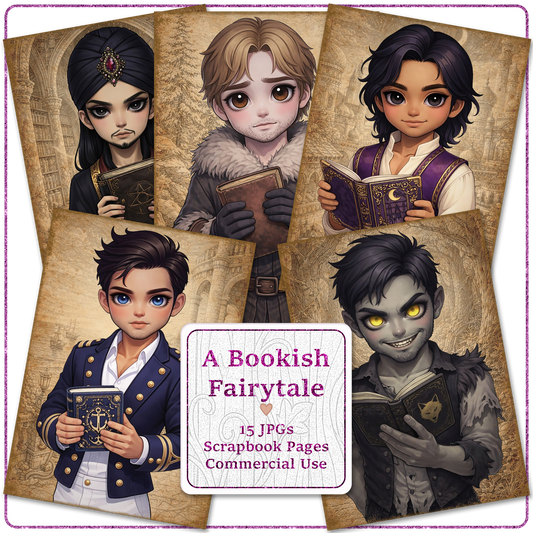 A Bookish Fairytale Scrapbook Digital Paper Pack