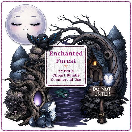 Enchanted Forest Clipart Bundle 77 PNGs