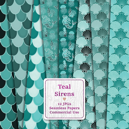 Teal Sirens Seamless Digital Paper Pack