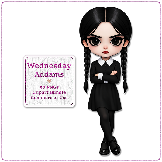 Wednesday Addams Clipart Bundle 50 PNGs