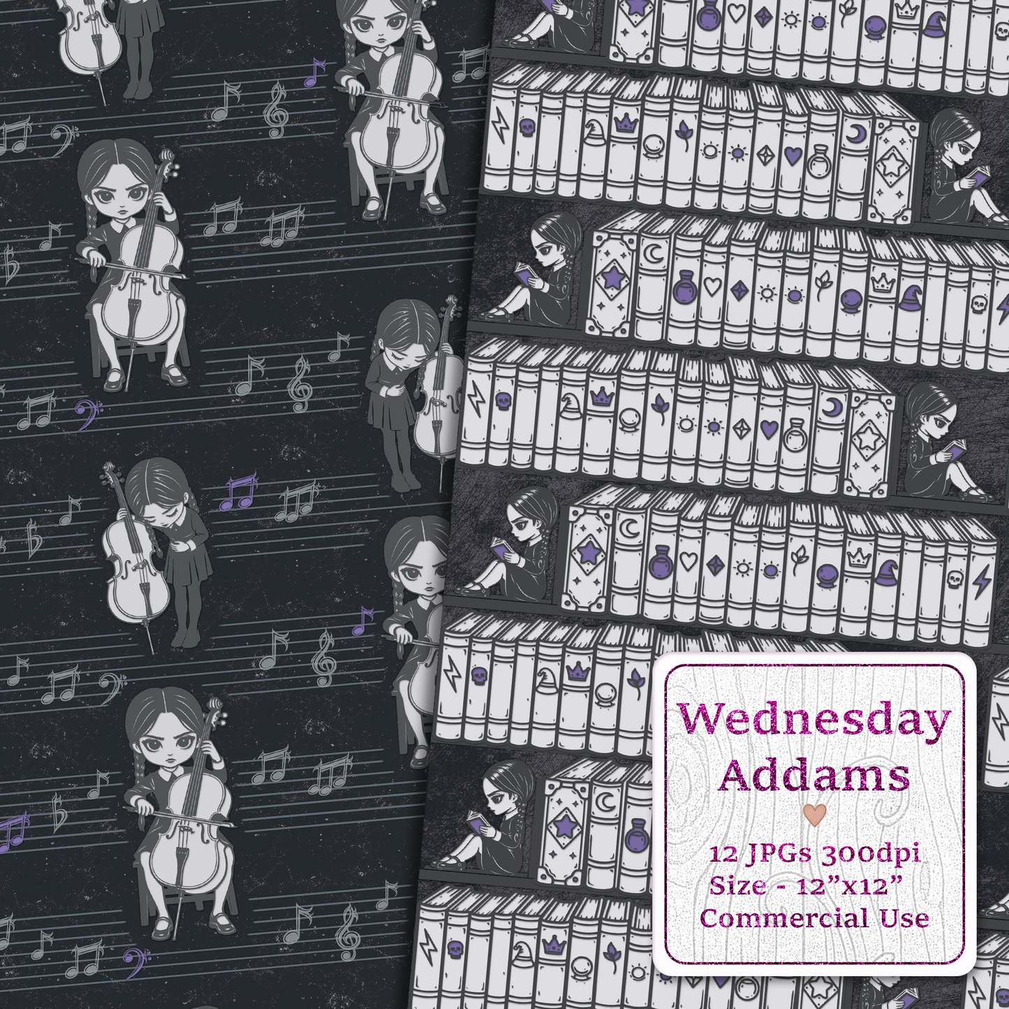 Wednesday Addams Seamless Digital Paper Pack