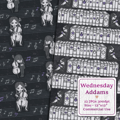 Wednesday Addams Seamless Digital Paper Pack