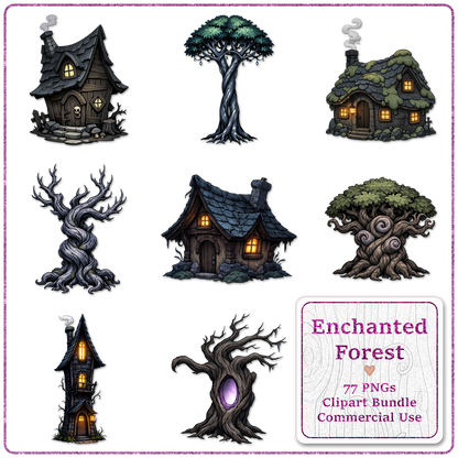 Enchanted Forest Clipart Bundle 77 PNGs