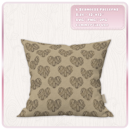 Snake print heart seamless pattern digital paper shown on cushion mockup with repeating distressed snakeskin hearts on neutral beige fabric