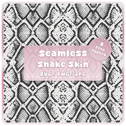 Seamless snake skin pattern SVG PNG JPG digital download with distressed black reptile scales and 8 colour examples
