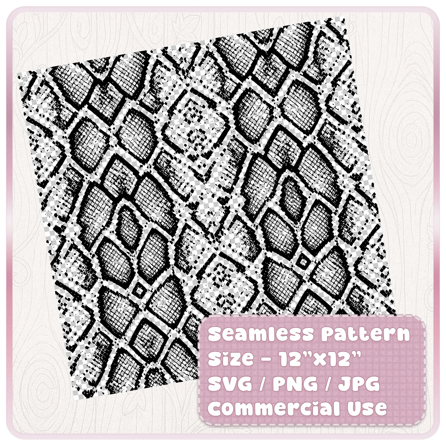 Tileable seamless snake skin animal print pattern preview in 12 x 12 inch SVG PNG JPG format for Cricut, sublimation and craft projects.