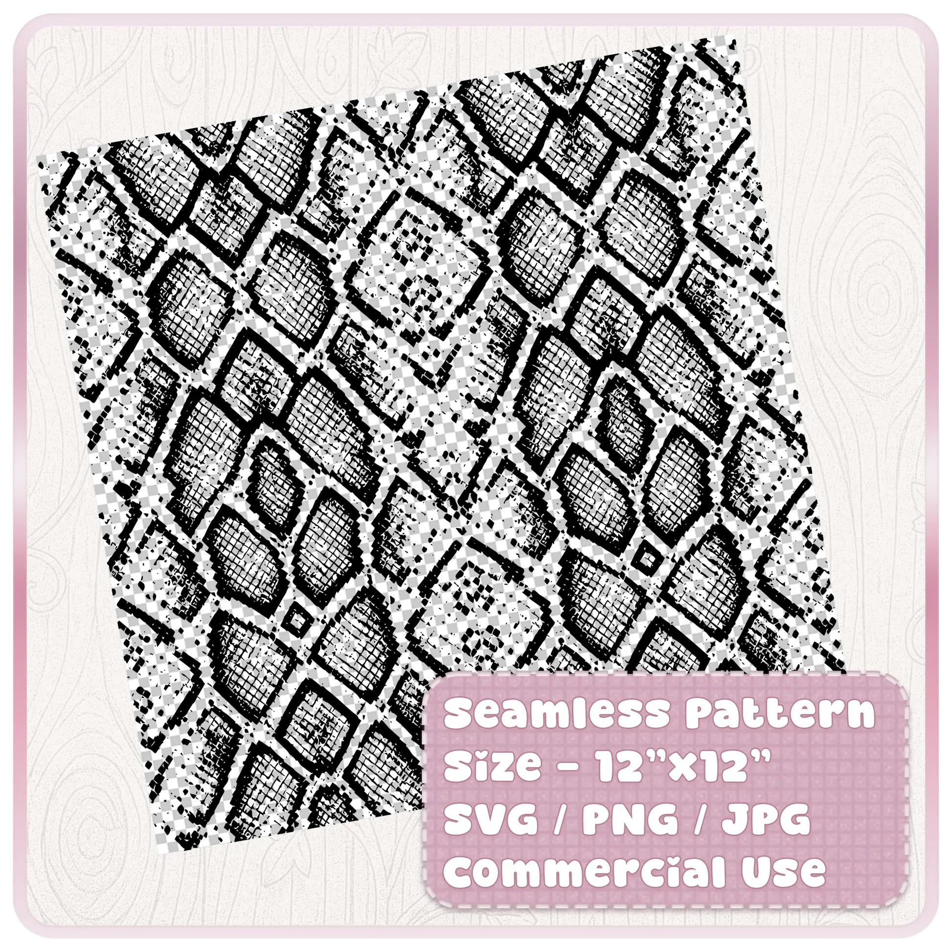 Tileable seamless snake skin animal print pattern preview in 12 x 12 inch SVG PNG JPG format for Cricut, sublimation and craft projects.