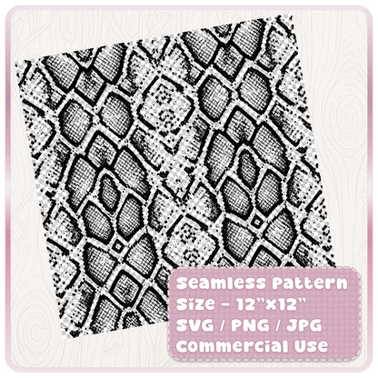 Tileable seamless snake skin animal print pattern preview in 12 x 12 inch SVG PNG JPG format for Cricut, sublimation and craft projects.