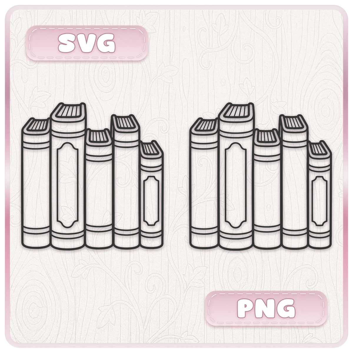 Stacked books SVG and PNG digital download showing hand drawn vintage library book clipart supplied in SVG and PNG file formats.