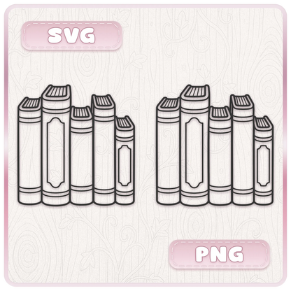Stacked books SVG and PNG digital download showing hand drawn vintage library book clipart supplied in SVG and PNG file formats.