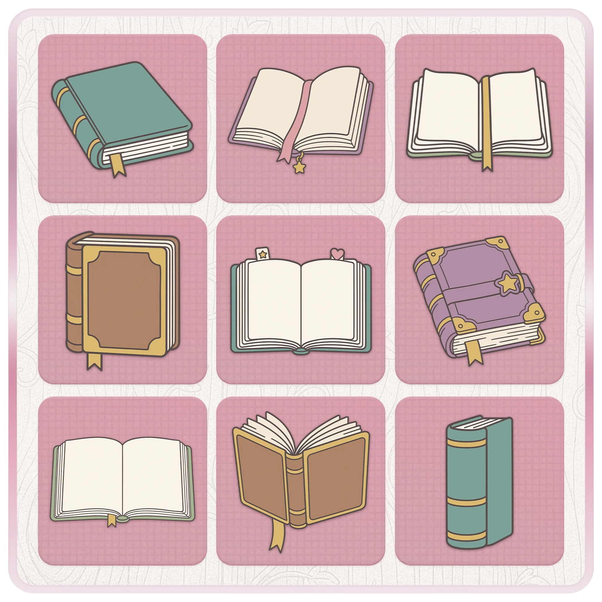 Story book clipart bundle with open book SVGs, closed books, journals and vintage reading illustrations in coordinated colours