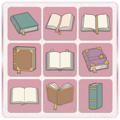 Story book clipart bundle with open book SVGs, closed books, journals and vintage reading illustrations in coordinated colours