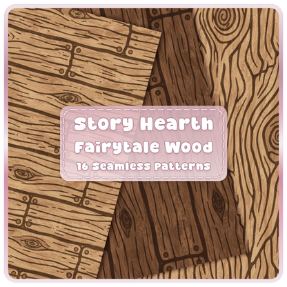 Storybook Hearth fairytale wood seamless patterns in warm oak and brown with rustic planks and flowing wood grain