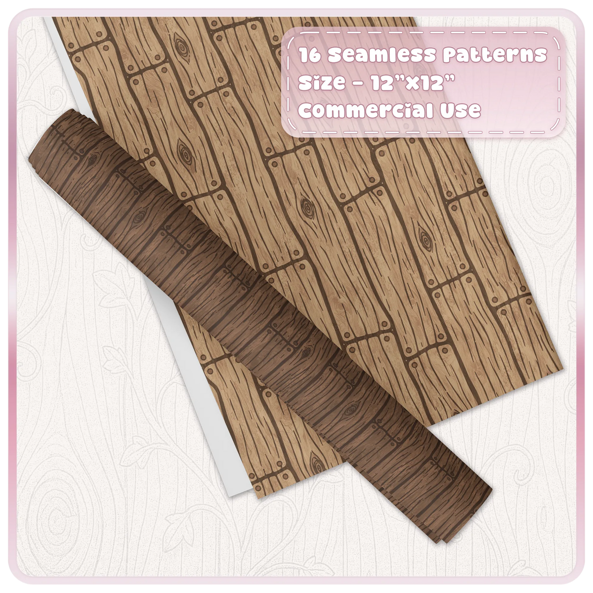 Oak and brown seamless wood digital paper mockup showing rustic plank patterns for crafts and backgrounds