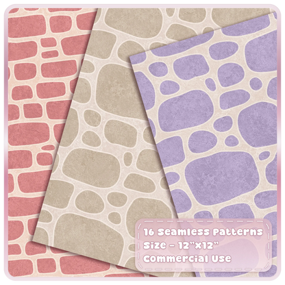 Pink, cream and lavender cobblestone seamless digital papers with rounded fairytale stone patterns