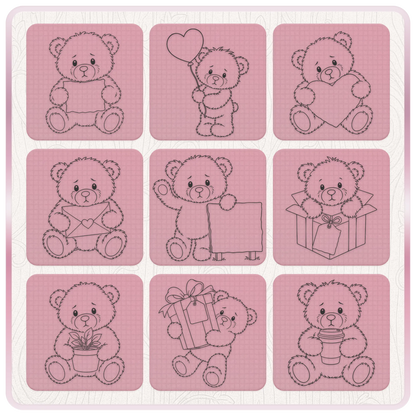 Cute teddy bear SVG clipart designs with heart balloon, envelope, gift box, plant, sign and takeaway cup