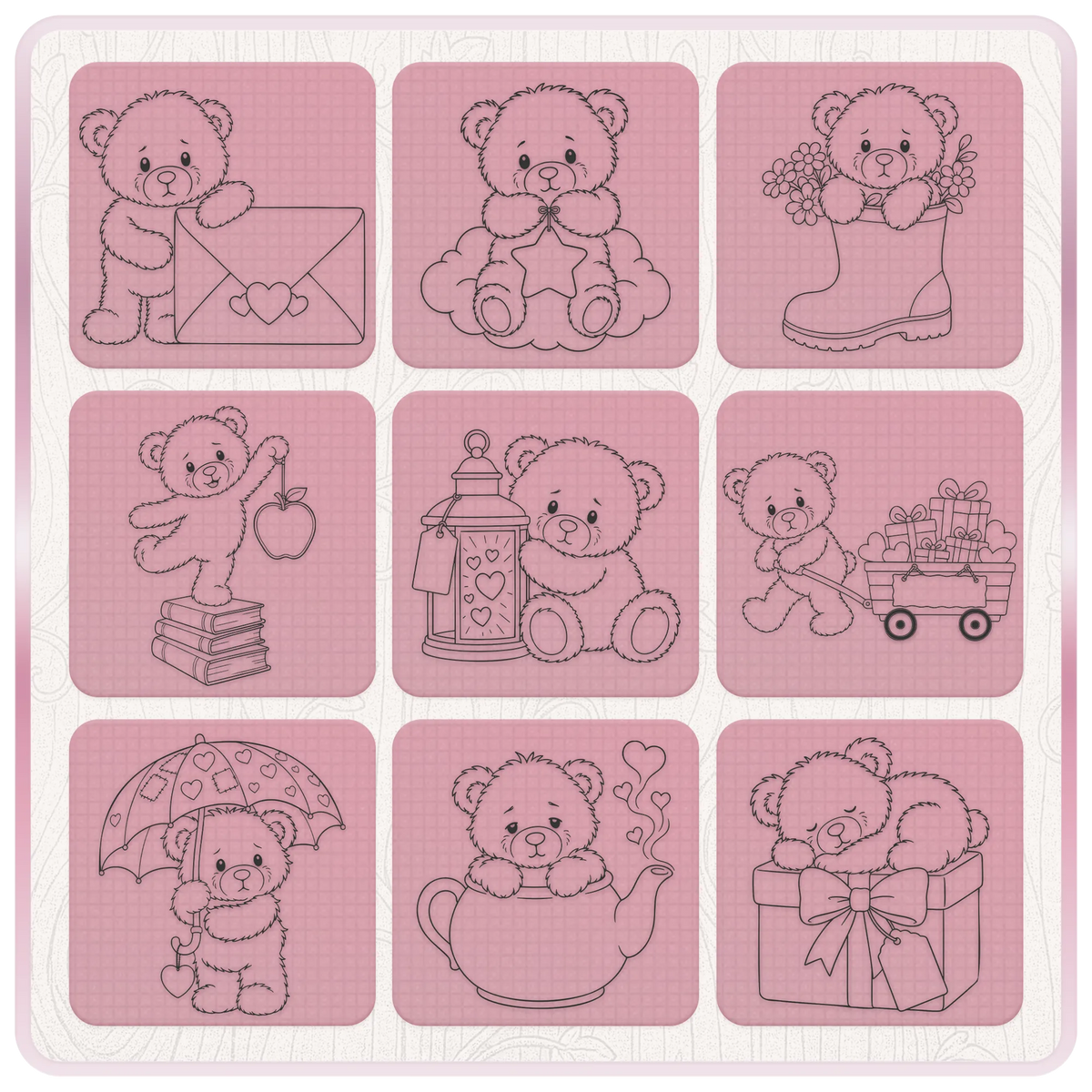 Cute bear SVG clipart collection with teddy bears, love hearts, flowers, gifts, umbrella, books and lantern designs