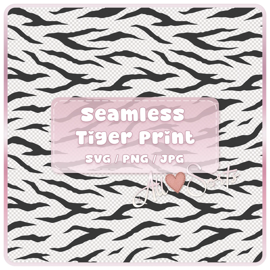 Seamless tiger print pattern black and white SVG PNG JPG preview animal print repeat design
