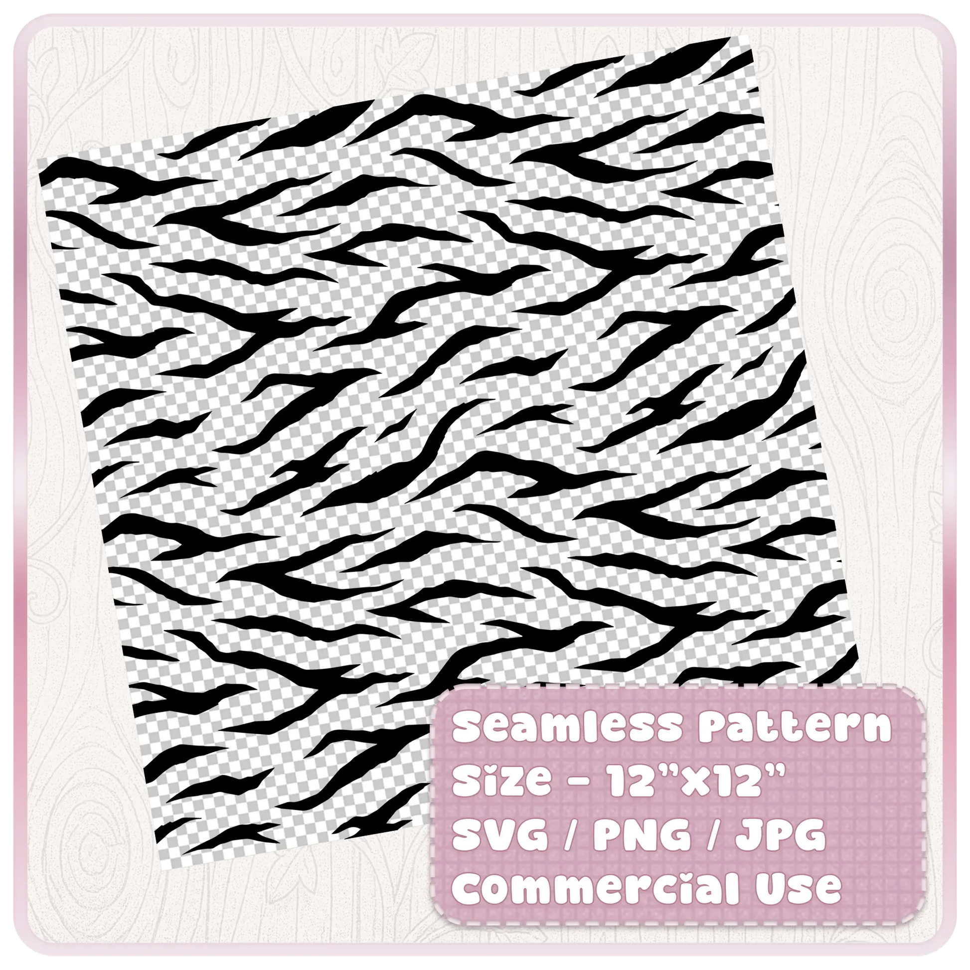 Tileable seamless tiger stripe pattern digital paper shown as a 12 by 12 inch SVG PNG JPG file for Cricut, sublimation and paper crafts.