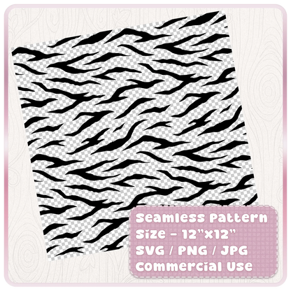 Tileable seamless tiger stripe pattern digital paper shown as a 12 by 12 inch SVG PNG JPG file for Cricut, sublimation and paper crafts.