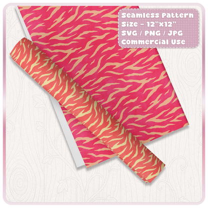 Red and cream seamless tiger stripe pattern shown on digital paper and wrap mockup for sublimation, packaging and craft designs.