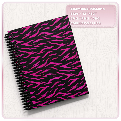 Pink seamless tiger print pattern displayed on spiral notebook mockup for stationery and craft projects