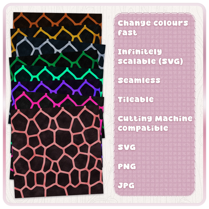 Turtle shell seamless pattern colour examples showing scalable SVG reptile animal print in multiple colours for digital and craft projects.