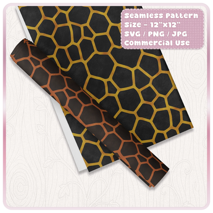 Turtle shell animal print seamless pattern shown on paper and vinyl roll mockups, tileable SVG PNG JPG design for crafts and sublimation.