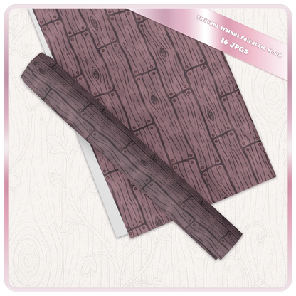 Twilight Walnut Fairytale Wood seamless pattern shown on printable paper and bookmark mockup with dark mauve rustic plank texture.
