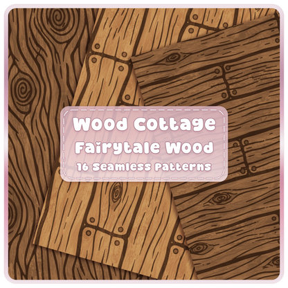 Woodland Cottage fairytale wood seamless patterns with rustic planks, woodgrain and warm brown digital papers