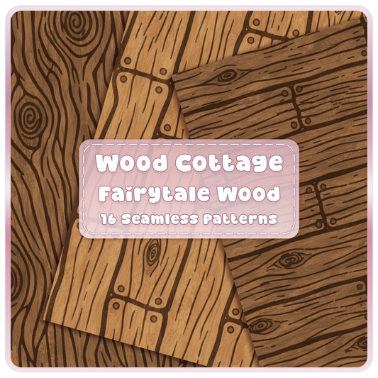 Woodland Cottage fairytale wood seamless patterns with rustic planks, woodgrain and warm brown digital papers