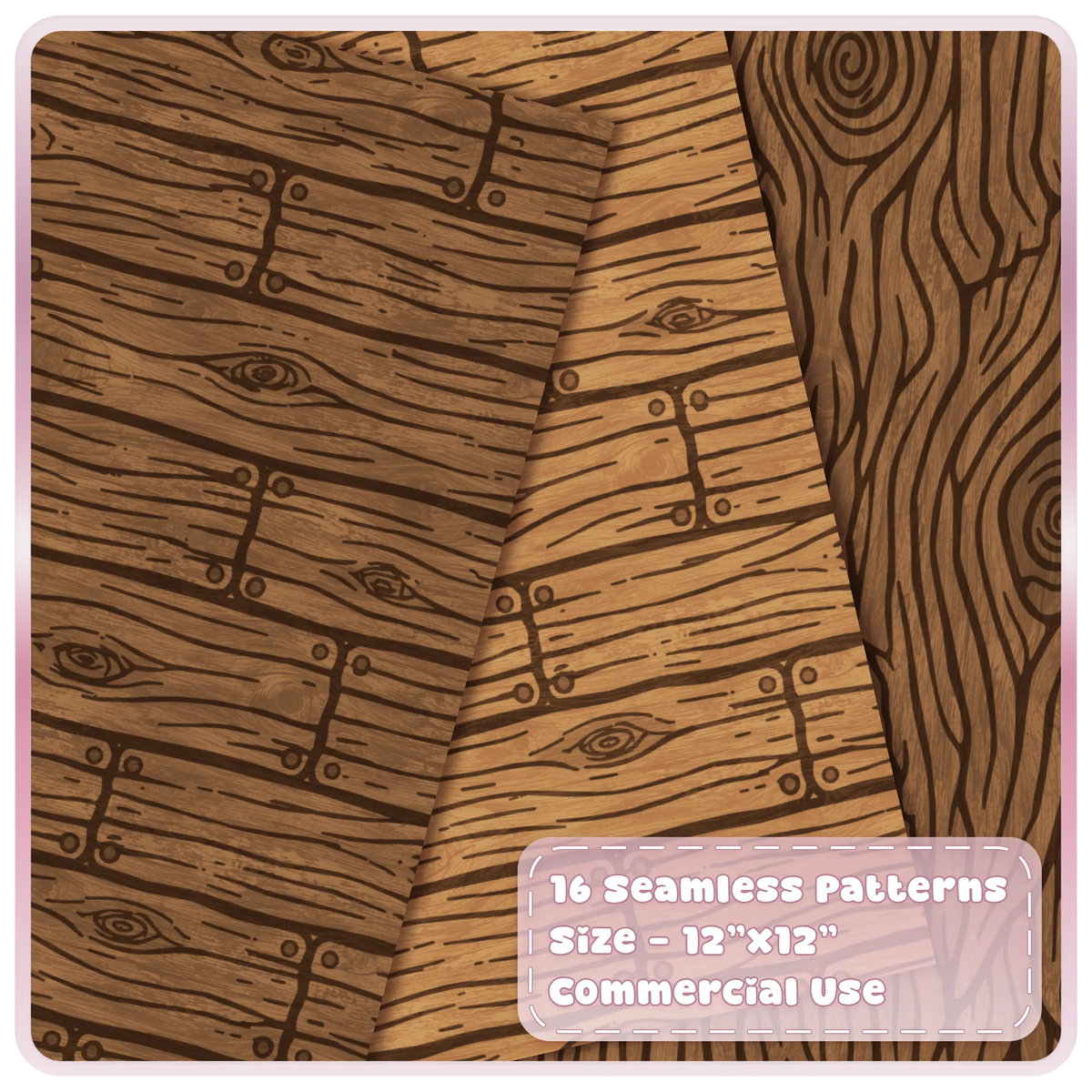 Rustic brown wooden plank and flowing woodgrain seamless digital papers from the Woodland Cottage collection