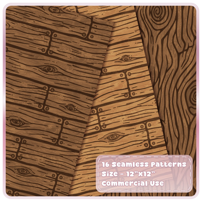 Rustic brown wooden plank and flowing woodgrain seamless digital papers from the Woodland Cottage collection