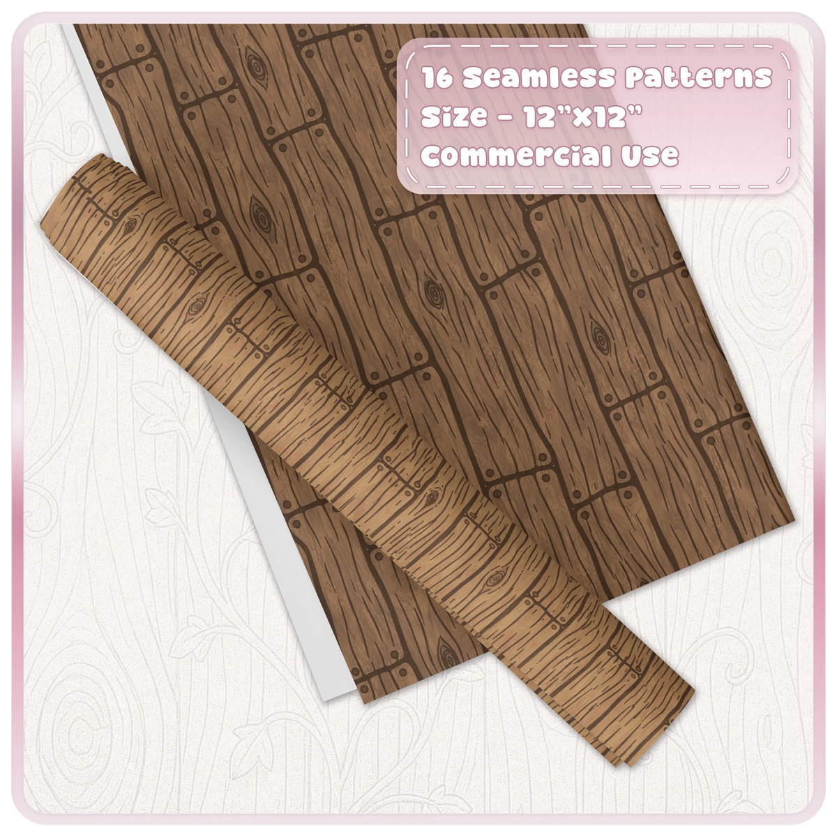 Brown wooden plank seamless digital paper with lighter rustic wood pattern roll for cottagecore craft projects