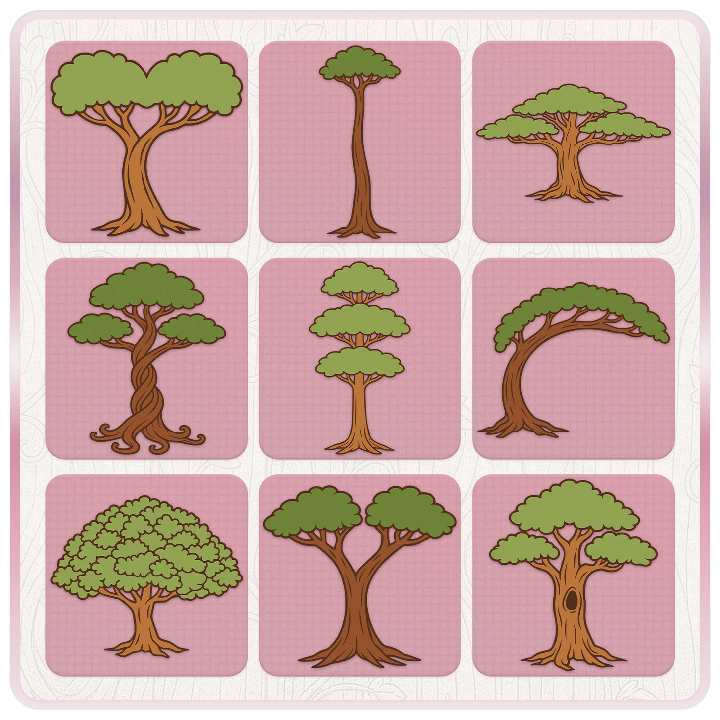 Fairytale forest tree SVG and PNG bundle preview featuring nine assorted whimsical woodland tree illustrations for crafts, printables, and digital designs.