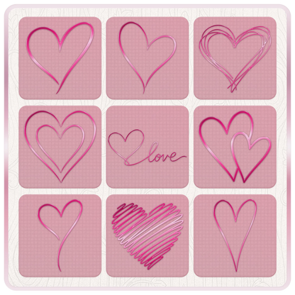 Nine Y2K heart SVG designs including hand drawn hearts, layered hearts, love lettering, scribble hearts and intertwined retro heart outlines.