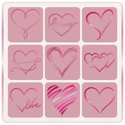 Nine retro Y2K heart SVG and PNG designs featuring forever lettering, love script, triple hearts, scribbled hearts and hand drawn heart outlines.