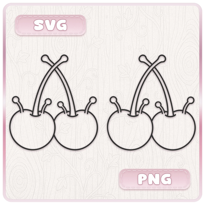 Y2K cherries SVG and PNG digital files showing retro cherry line art for Cricut, Silhouette, vinyl cutting and creative craft projects