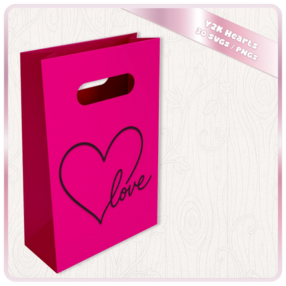 Hand drawn love heart SVG displayed on a pink gift bag, romantic heart clipart for Valentine's Day crafts and Cricut projects