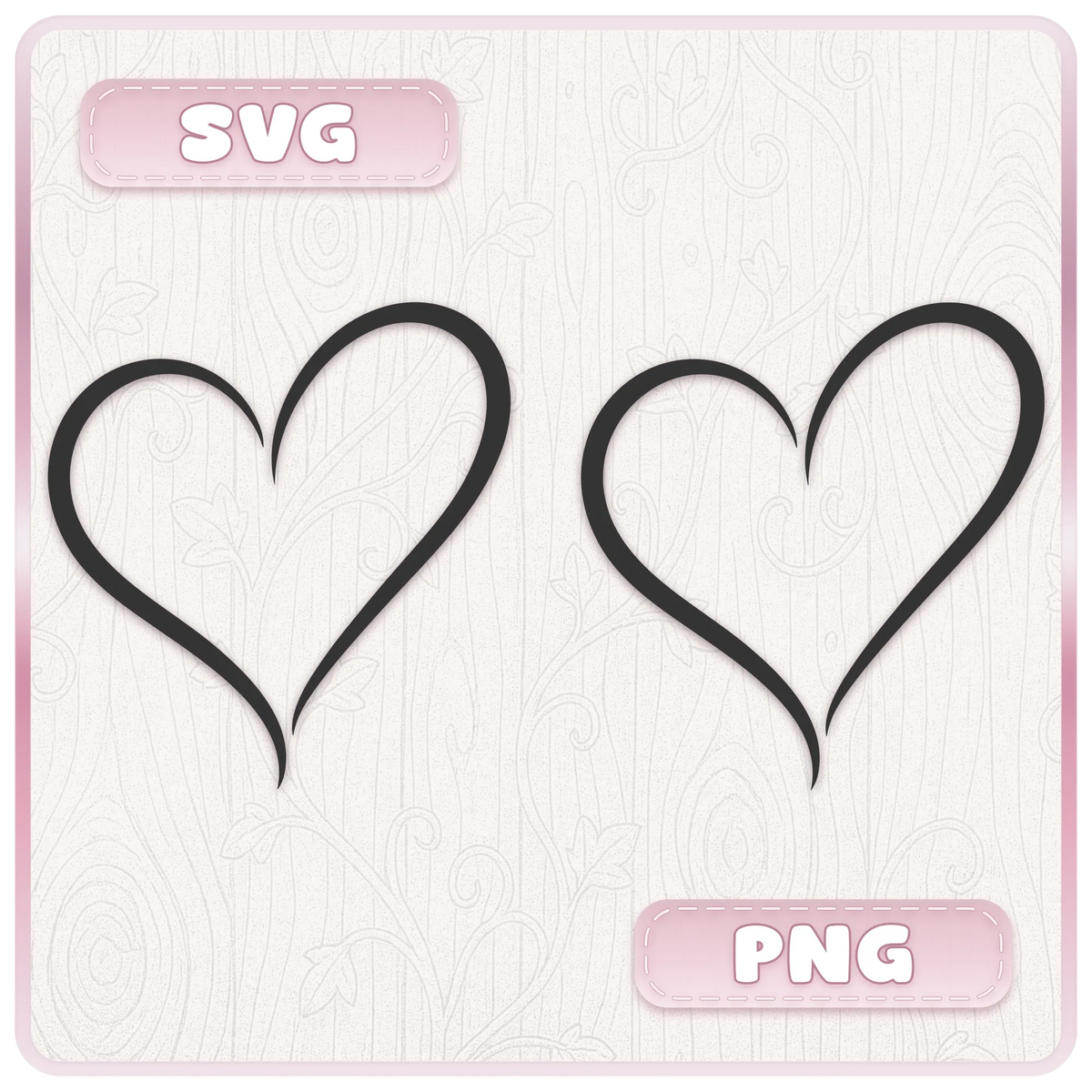 Two hand drawn heart SVG and transparent PNG clipart designs with flowing black outlines from the doodle hearts bundle