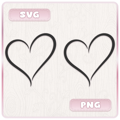 Two hand drawn heart SVG and transparent PNG clipart designs with flowing black outlines from the doodle hearts bundle