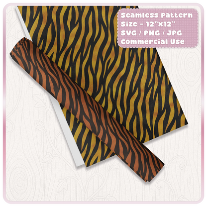 Seamless zebra animal print digital paper mockup with gold and brown safari stripe pattern for printable backgrounds and craft designs